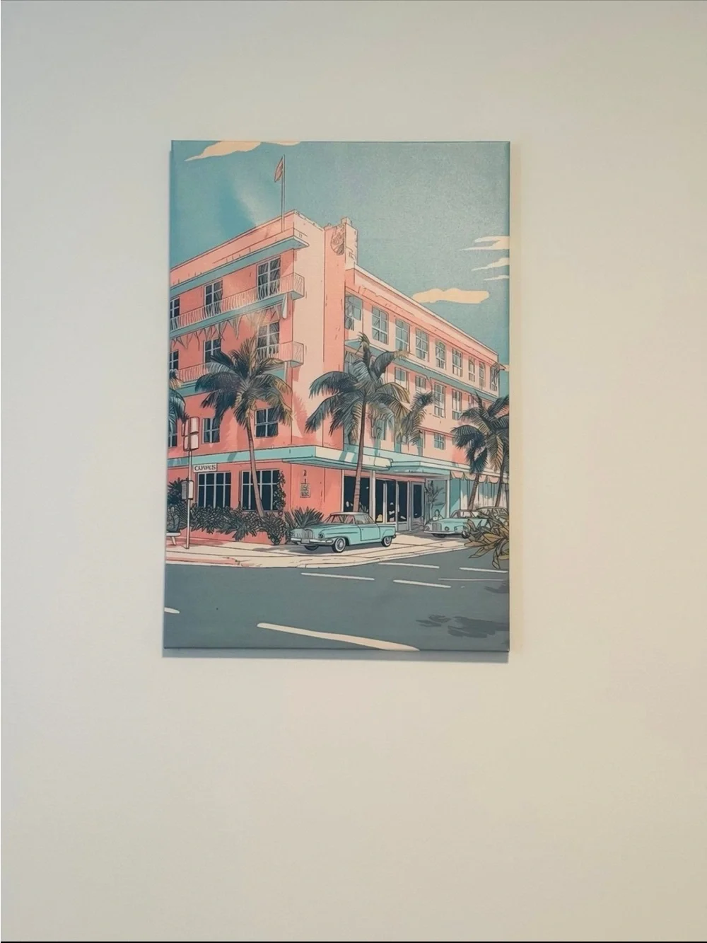 Retro Pink & Teal Art Print - Palm Beach Hotel Illustration